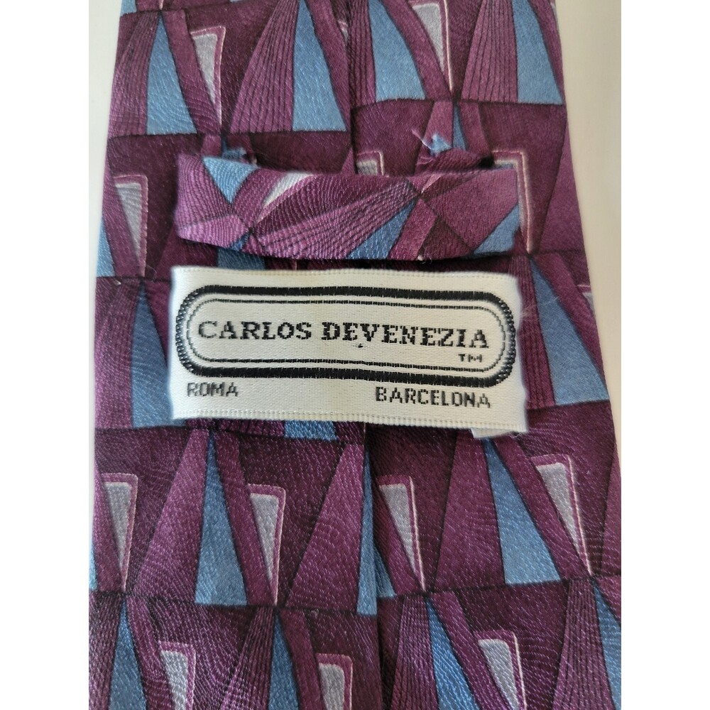 Carlos‎ DeVenezia Men's Tie Purple Blue 100% Silk Geometric Pattern